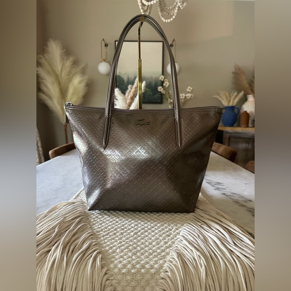 Lacoste Silver Patent Leather Enamel Tote - Picture 1 of 12